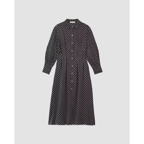 EVERLANE The Hammered Satin Shirt Dress Black Polka Dot Shirtdress Preppy Size 0 - Picture 11 of 15